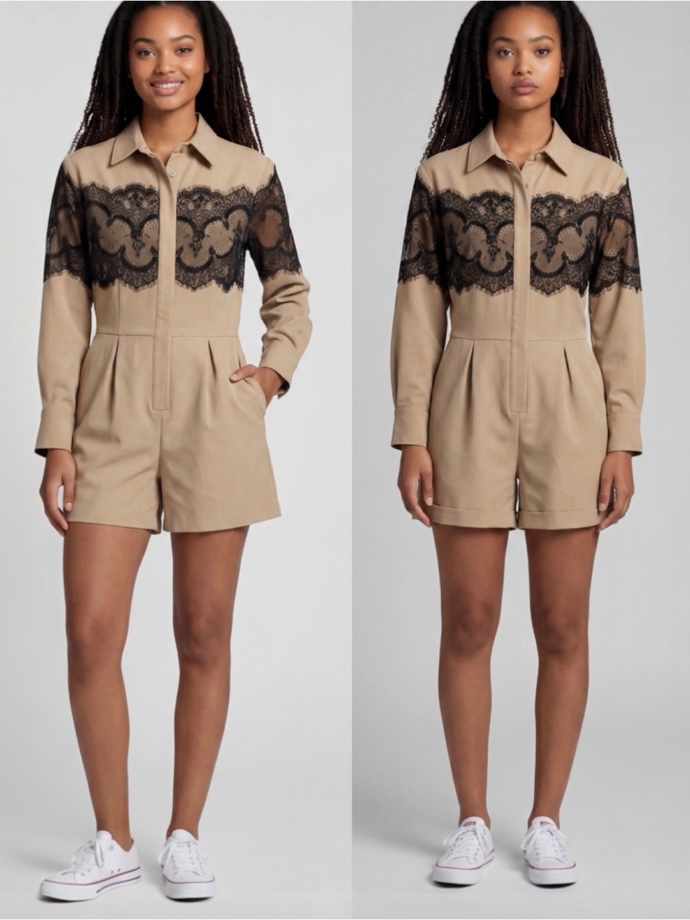Anthropologie Women’s Lace Button-down Long-Sleeve Collared Shorts Romper NEW - Picture 5 of 13